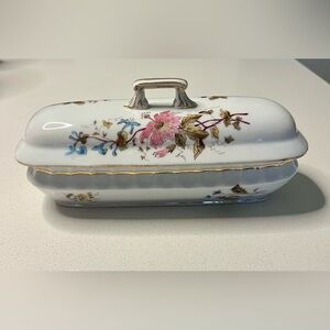 Antique Floral Lidded Pen Tray, Numbered- excellent condition.